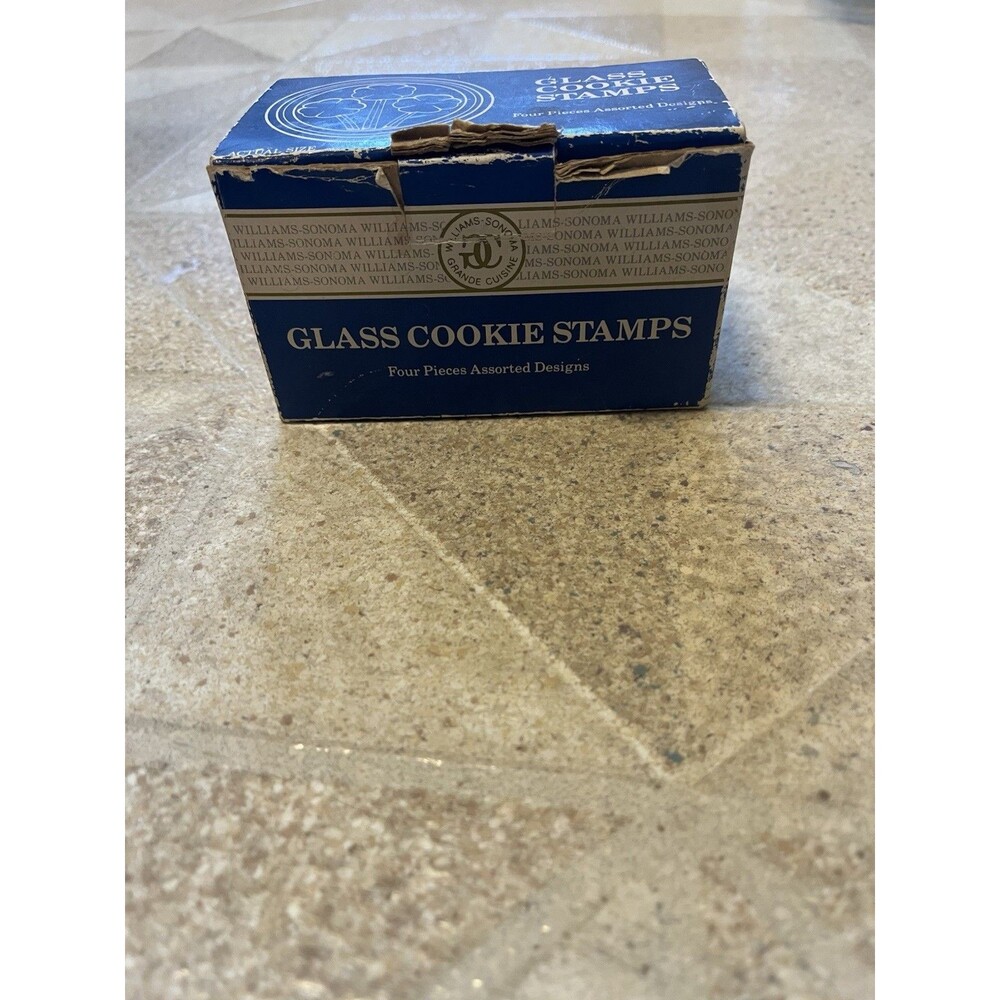 VINTAGE Molded Clear GLASS WILLIAMS SONOMA Cookie Stamps Set Of 4 Designs OB